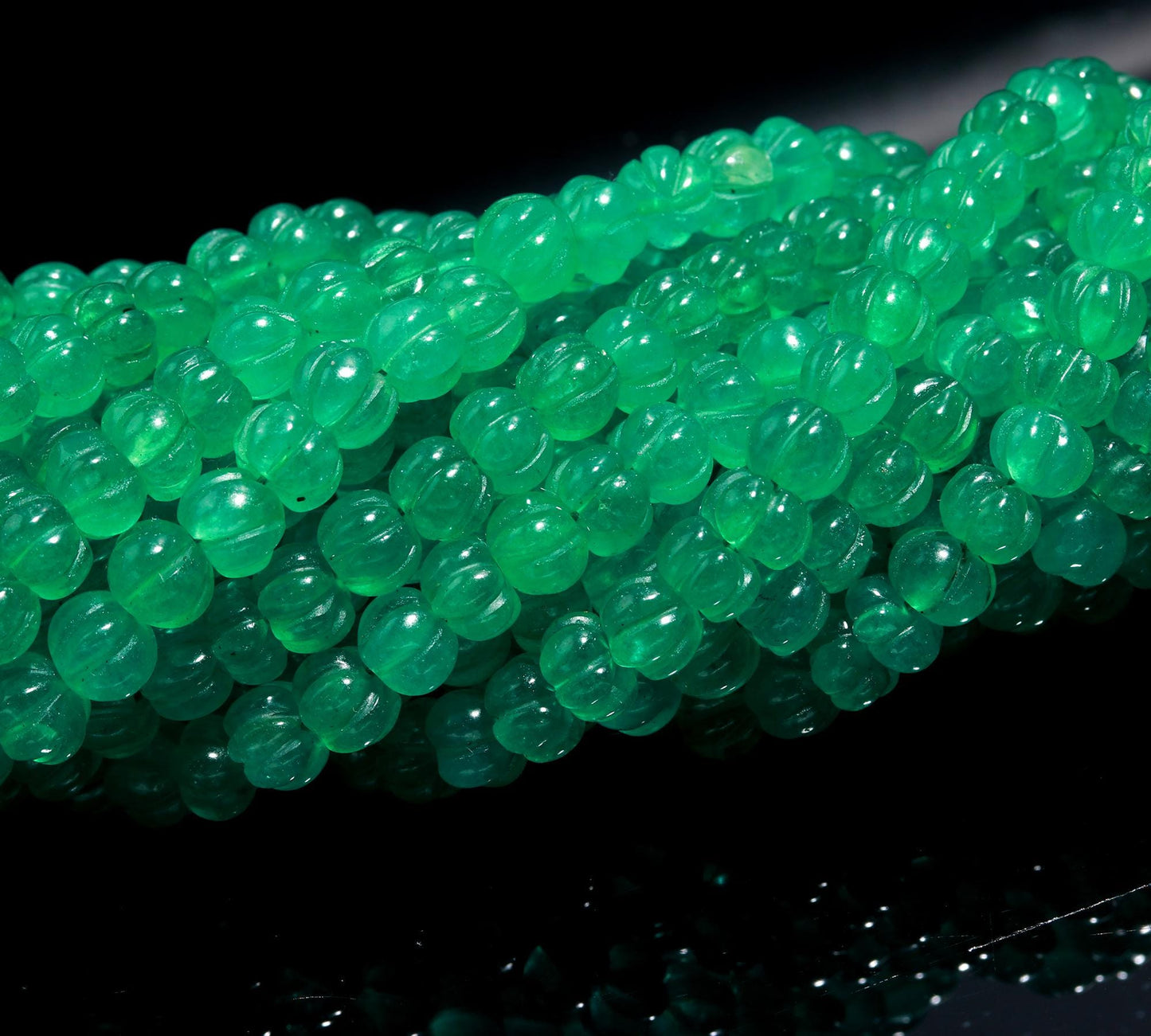 AAA Natural Green Onyx Pumpkin Beads 6-7 MM Rondelle Hand Carved Watermelon Beads 20" Green Onyx Beads for Handmade Designer Jewelry Making