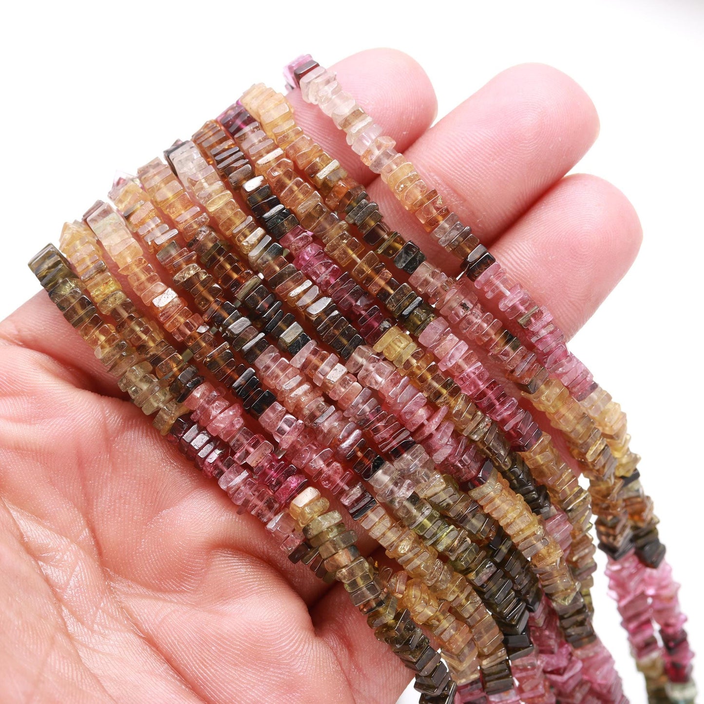 RARE Multi Tourmaline Heishi 4 MM Washer Beads Excellent Quality Natural Multi Tourmaline 16" Square Beads for Designer Jewelry Making Craft