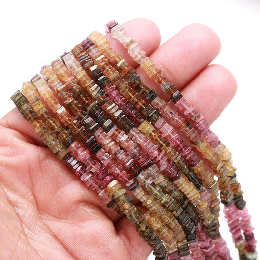 RARE Multi Tourmaline Heishi 4 MM Washer Beads Excellent Quality Natural Multi Tourmaline 16" Square Beads for Designer Jewelry Making Craft