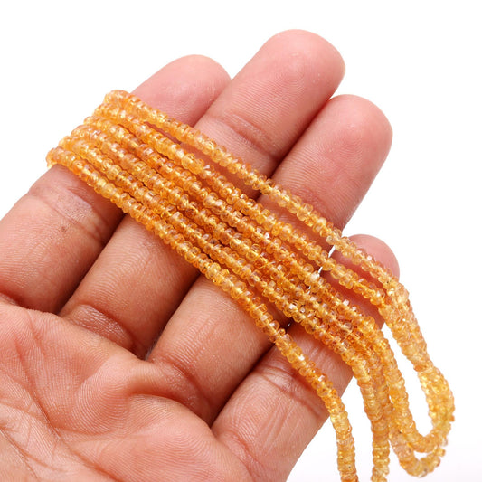 RARE Yellow Sapphire Faceted Rondelle Beads 3-3.5 MM Natural Yellow Sapphire Faceted 17" Beads for Handmade Designer Jewelry Necklace Making