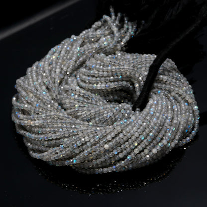 5 Strands Flashy Labradorite Faceted Rondelle Bead 2.5 MM Natural Labradorite Rondelle Beads 13" Strand Black Moonstone for Jewelry Making