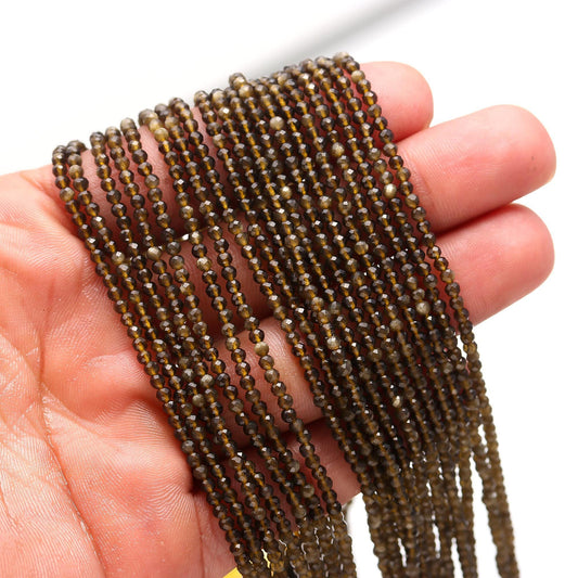 5 Strands Green Cat's Eye Faceted Rondelle Beads 2.5 MM Natural Cat's Eye Rondelle Beads 13" Strand for Handmade Designer Jewelry Making