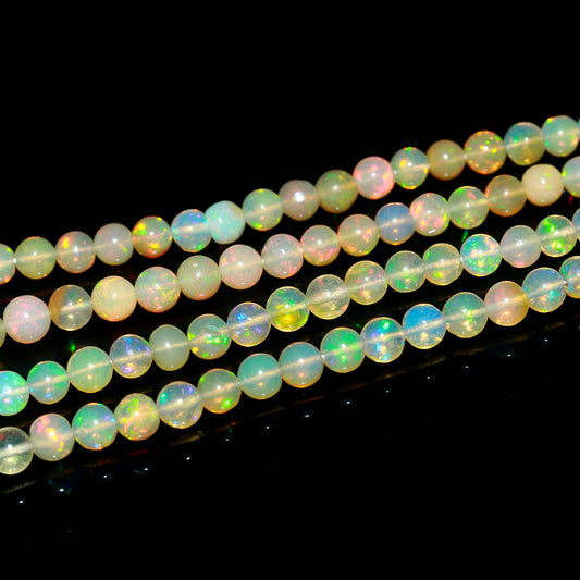 Multi Fire Ethiopian Opal Smooth Rondelle Beads 4-4.5 MM Ethiopian Opal Rondelle Beads Natural Flashy Rainbow Opal Bead 16” EO Gemstone Bead