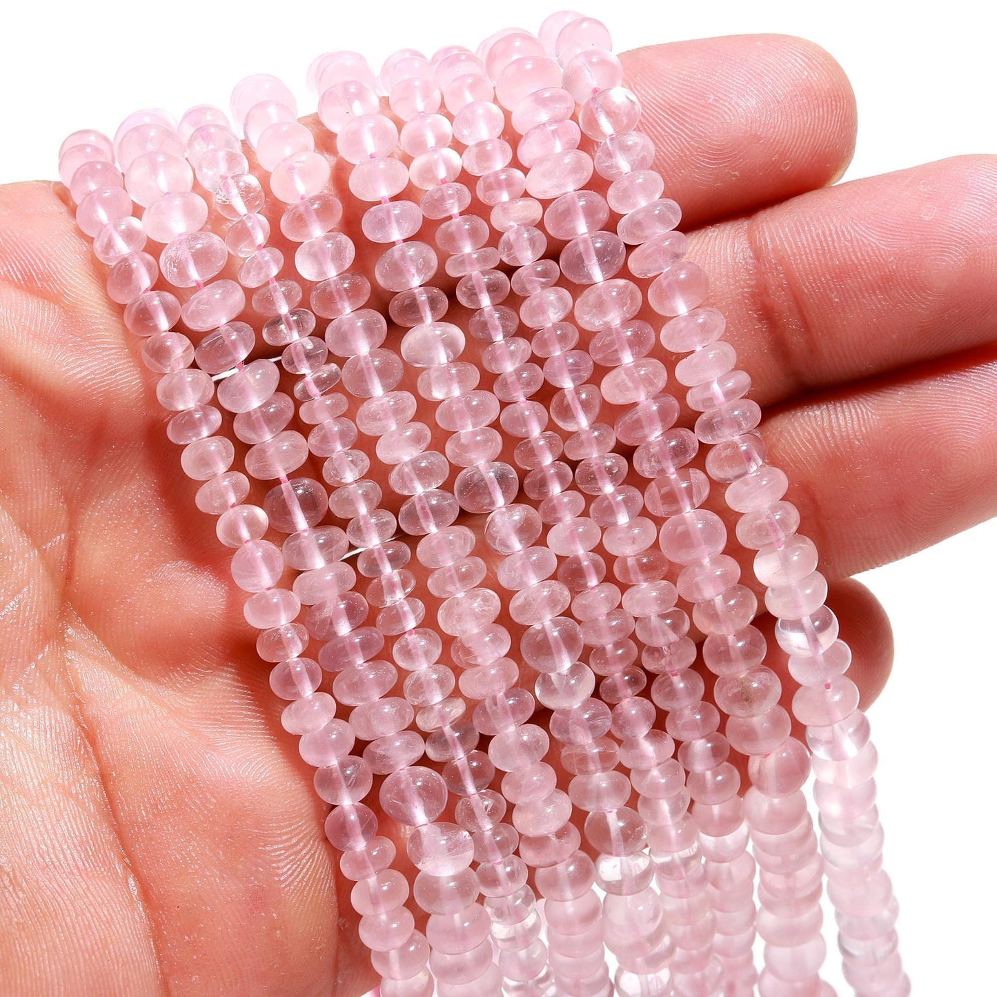 Rose Quartz Smooth Rondelle Natural Rose Quartz 4-5 MM 5-6 MM Rose Quartz Smooth Rondelle Beads for Handmade Jewelry Making Craft & Supplies