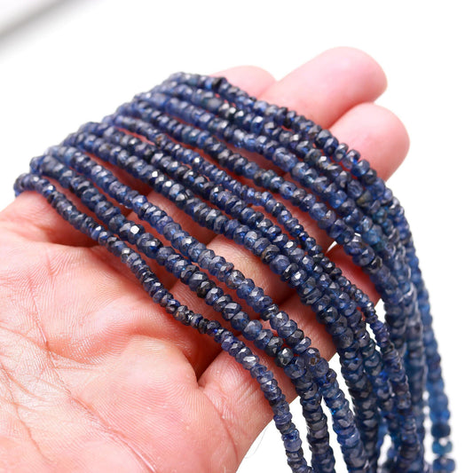 Blue Sapphire Faceted Rondelle Beads 5X6 MM - 8x10 MM Beads Excellent Blue Sapphire 19" Strand Sapphire for Jewelry Making Craft Supplies