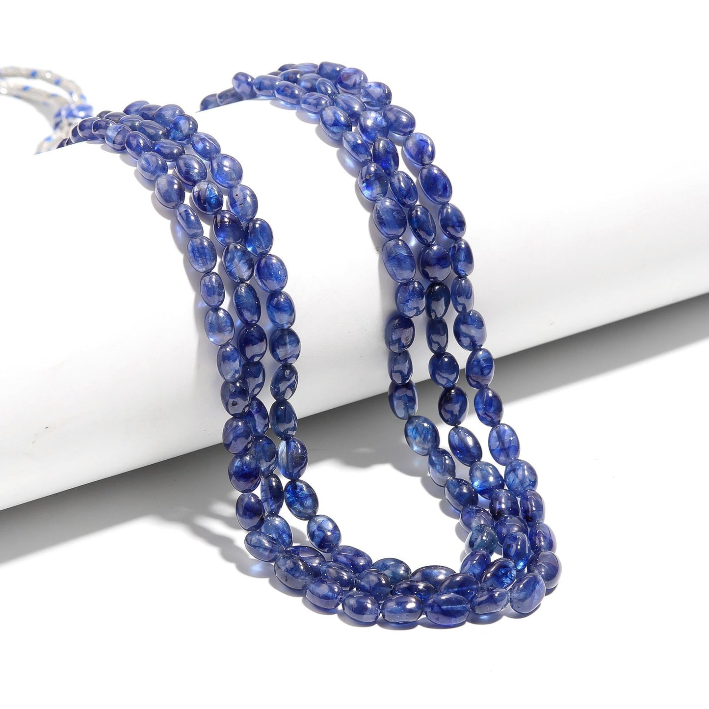 3 Strands Blue Sapphire Smooth Oval Beads 5X7 MM - 7x9 MM Excellent Blue Sapphire Precious Beads Necklace for jewelry with adjustable clasp
