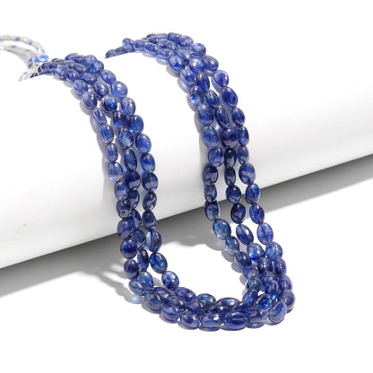 3 Strands Blue Sapphire Smooth Oval Beads 5X7 MM - 7x9 MM Excellent Blue Sapphire Precious Beads Necklace for jewelry with adjustable clasp