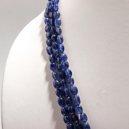 3 Strands Blue Sapphire Smooth Oval Beads 5X7 MM - 7x9 MM Excellent Blue Sapphire Precious Beads Necklace for jewelry with adjustable clasp