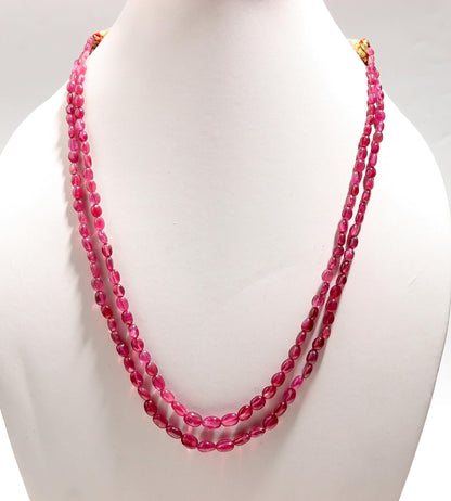 2 Strands Ruby Smooth Oval Beads Necklace 4x6-7x9 MM Ruby Oval Smooth Beads RARE Precious Ruby Beads Jewelry Necklace with adjustable clasp