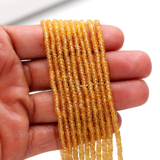 Excellent Yellow Sapphire Faceted Rondelle Beads 3-3.5 MM Natural Yellow Sapphire Faceted Bead for Handmade Designer Jewelry Necklace Making