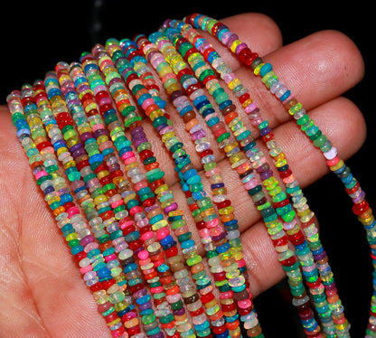 SUPER Quality DISCO Ethiopian Opal Smooth Rondelle Beads 3-4 MM Natural Multi Flash Ethiopian Opal Beads Multi Fire Beads for Jewelry Making