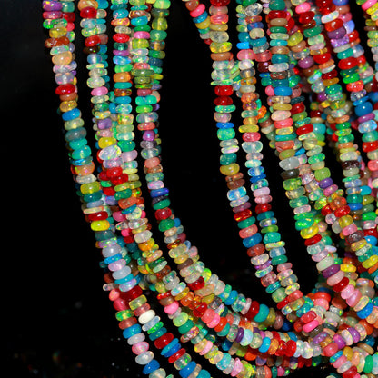 SUPER Quality DISCO Ethiopian Opal Smooth Rondelle Beads 3-4 MM Natural Multi Flash Ethiopian Opal Beads Multi Fire Beads for Jewelry Making