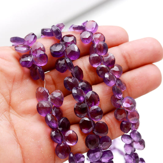 Amethyst Faceted Heart Shape Beads Natural Amethyst Heart Shape Beads Briolettes for Handmade Designer Jewelry Making Craft and Supplies
