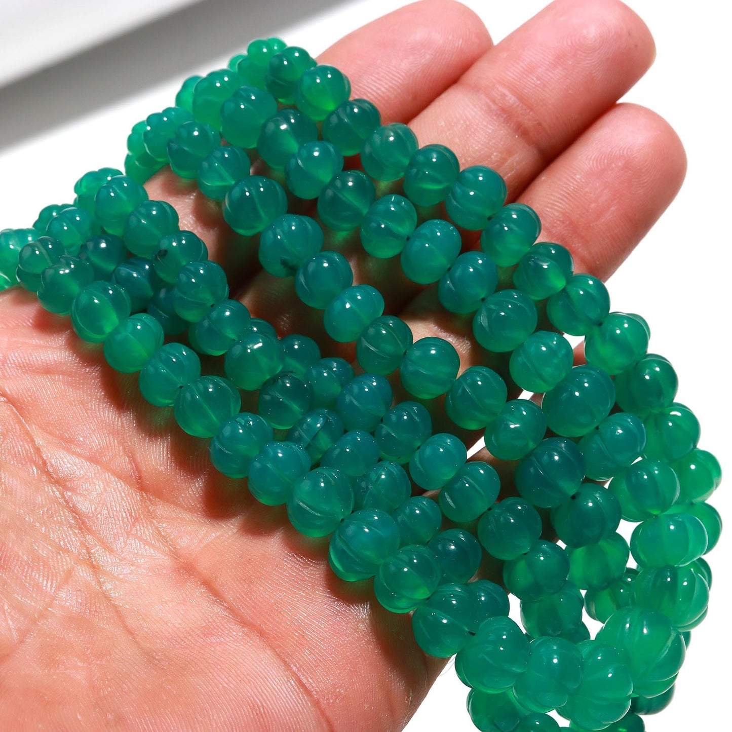 Green Onyx Pumpkin Hand Carved Beads Natural Green Onyx Pumpkin Curved Beads 5-9 MM Green Onyx Pumpkin Carved Bead for Jewelry Making Craft