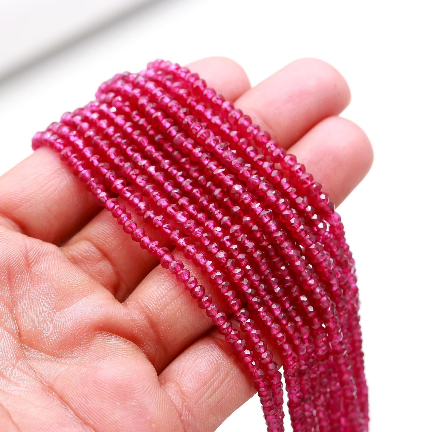 AAA+ Ruby Faceted Rondelle Beads 3-4 MM Ruby Faceted Beads Pink Red Ruby Beads for Handmade Designer Jewelry Making Craft & Bijoux Supplies