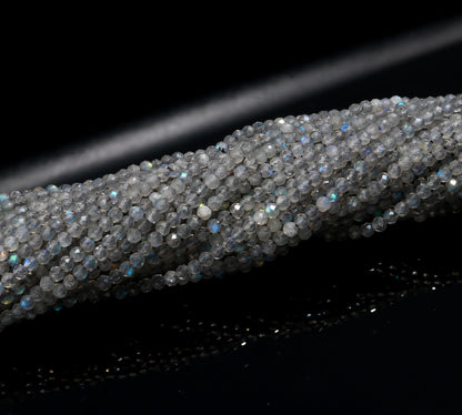 5 Strands Flashy Labradorite Faceted Rondelle Bead 2.5 MM Natural Labradorite Rondelle Beads 13" Strand Black Moonstone for Jewelry Making