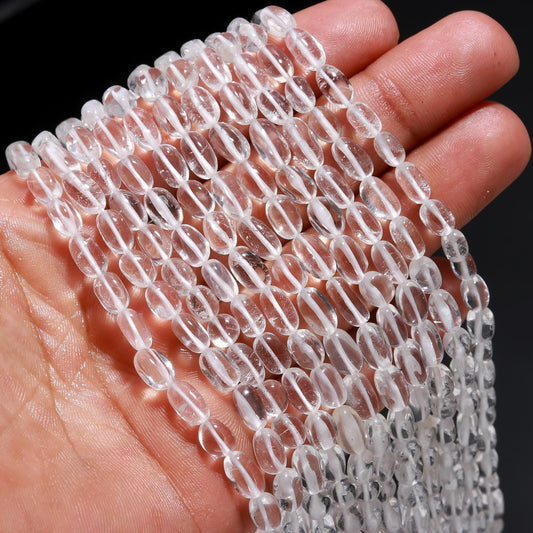 3 Strands Crystal Quartz Smooth Oval Beads 5x7 - 6x9 MM Natural Clear Crystal Quartz Smooth Oval Beads for Handmade Designer Jewelry Making
