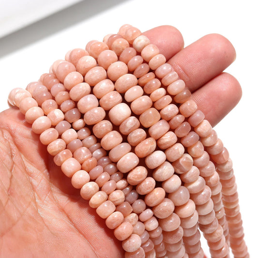 Peach Moonstone Smooth Rondelle Beads Peach Moonstone Rondelle Beads Natural Smooth Peach Moonstone Beads for Designer Jewelry Making Craft