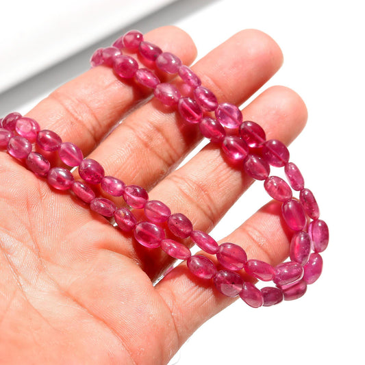 2 Strands Ruby Smooth Oval Beads Necklace 4x6-7x9 MM Ruby Oval Smooth Beads RARE Precious Ruby Beads Jewelry Necklace with adjustable clasp