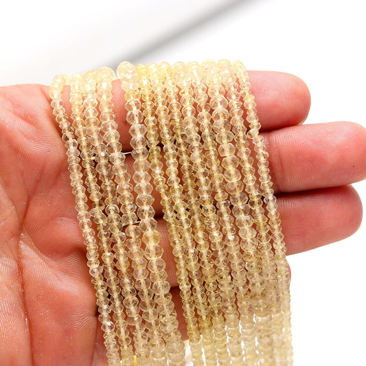Excellent Natural Lemon Quartz Faceted Rondelle Beads 3-4 MM and 4-5 MM Lemon Quartz Rondelle Faceted Gemstone Beads for Handmade Jewelry