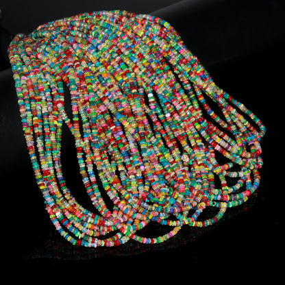 SUPER Quality DISCO Ethiopian Opal Smooth Rondelle Beads 3-4 MM Natural Multi Flash Ethiopian Opal Beads Multi Fire Beads for Jewelry Making