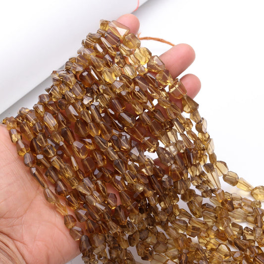 Beer Quartz Nugget Bead Faceted Nugget Bead Natural Smokey Quartz Tumble 13" Strand Smoky Quartz Gemstone Nugget/Tumble for Handmade Jewelry