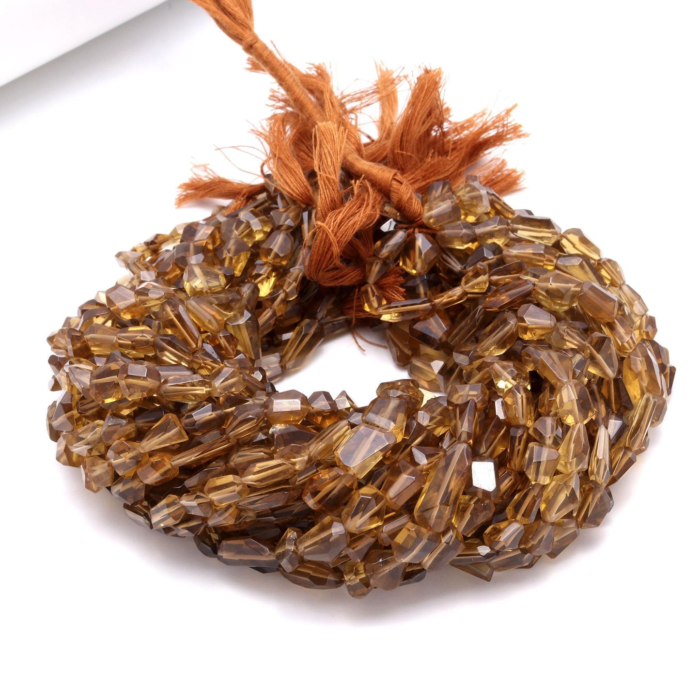 Beer Quartz Nugget Bead Faceted Nugget Bead Natural Smokey Quartz Tumble 13" Strand Smoky Quartz Gemstone Nugget/Tumble for Handmade Jewelry