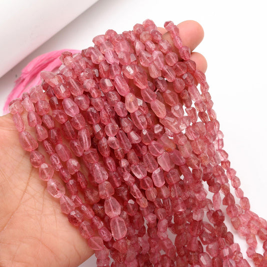 Pink Strawberry Nugget Bead Faceted Nugget Bead Natural Strawberry Tumble 13" Strand Pink Strawberry Gemstone Nugget Tumble Bead for Jewelry