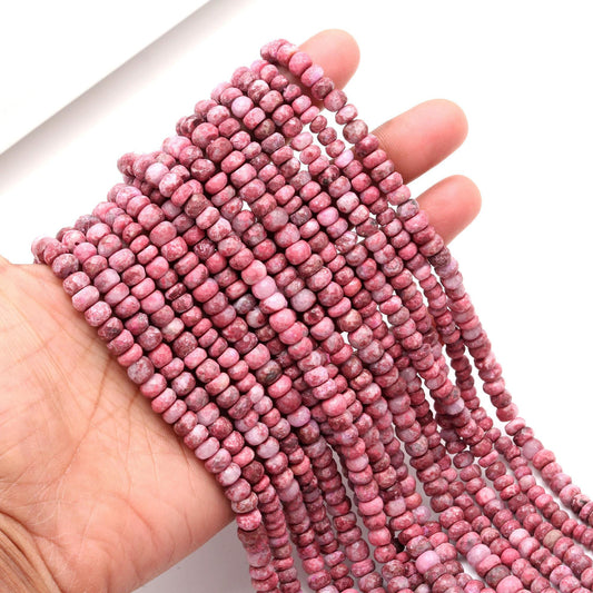 RARE! Thulite Faceted Rondelle Beads Natural Thulite Beads Faceted 13" Strand Rondelles Pink Red Thulite Rondelle Beads for Handmade Jewelry