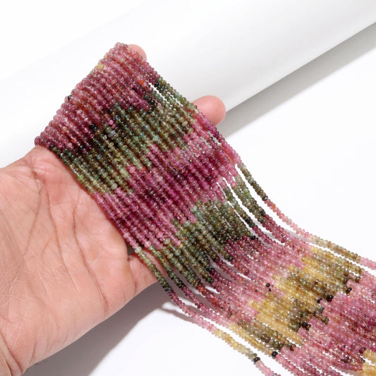 AAA Natural Multi Tourmaline Smooth Rondelle Beads, 3.5-4 MM Natural Tourmaline Rondelle Beads, 14” Tourmaline Rondelle Beads for Jewelry