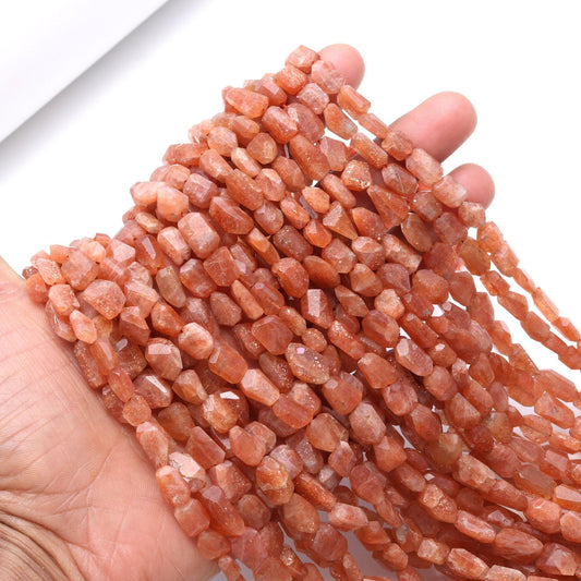 Sunstone Nugget Beads Faceted Nugget Beads Natural Sunstone Tumble 13" Strand Gemstone Nugget for Handmade Designer Jewelry Gift for Her