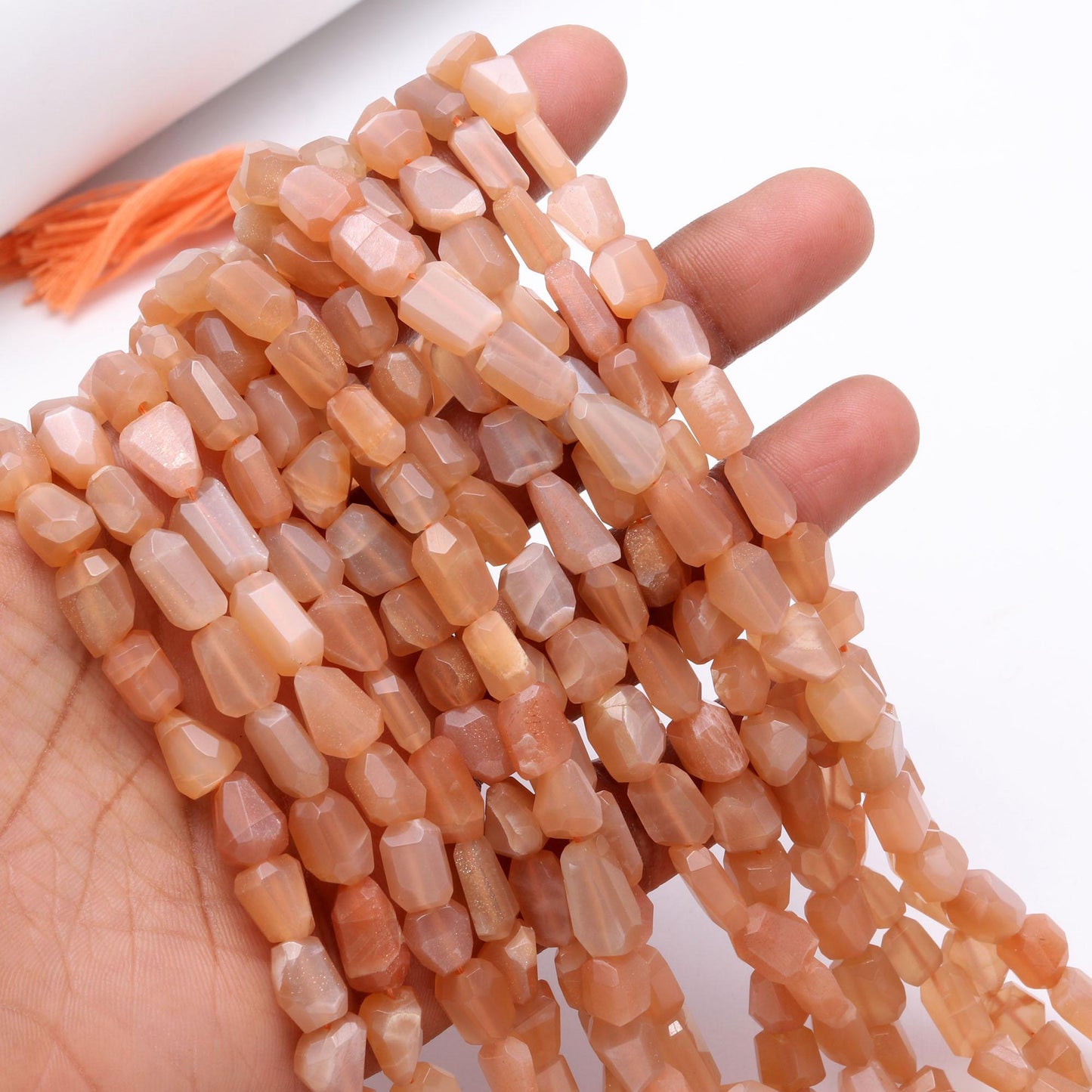 Peach Moonstone Nugget Beads Faceted Nugget Bead Natural Moonstone Tumble 13" Strand Peach Moonstone Gemstone Nugget/Tumble for Jewelry