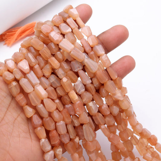 Peach Moonstone Nugget Beads Faceted Nugget Bead Natural Moonstone Tumble 13" Strand Peach Moonstone Gemstone Nugget/Tumble for Jewelry