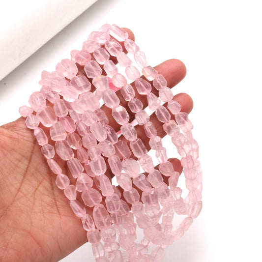 Rose Quartz Nugget Bead Faceted Nugget Bead Natural Rose Quartz Tumble 16" Strand Pink Quartz Gemstone Nugget Tumble Bead for Jewelry Design