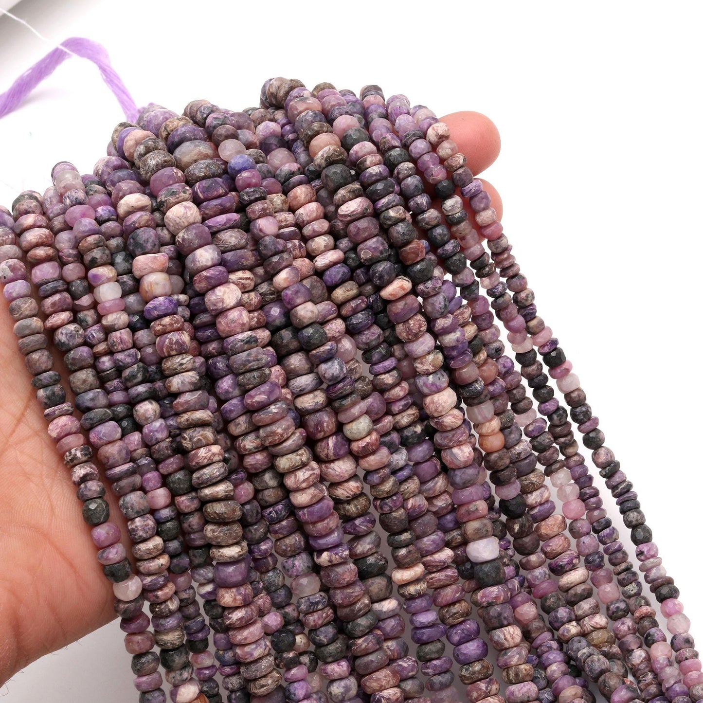 RARE! Charolite Faceted Rondelle Beads Natural Charolite Beads Faceted 13" Strand Rondelles Purple Charolite Rondelle for Handmade Jewelry
