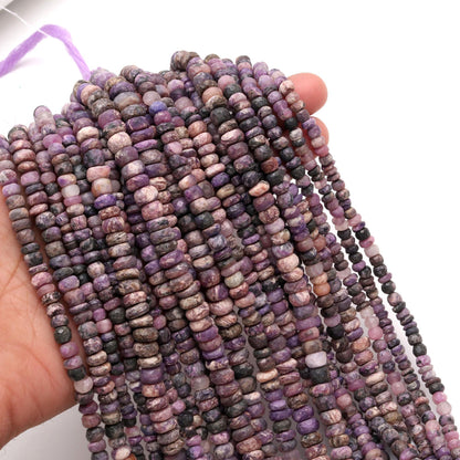 RARE! Charolite Faceted Rondelle Beads Natural Charolite Beads Faceted 13" Strand Rondelles Purple Charolite Rondelle for Handmade Jewelry