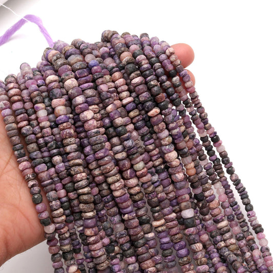 RARE! Charolite Faceted Rondelle Beads Natural Charolite Beads Faceted 13" Strand Rondelles Purple Charolite Rondelle for Handmade Jewelry