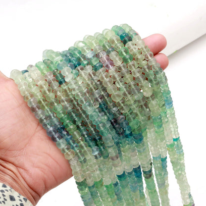 Green Fluorite Faceted Rondelle Beads Shaded Green Fluorite Beads Natural Fluorite Rondelle 16" Strand for Designer Jewelry Necklace Making