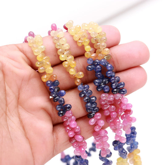 Multi Sapphire Faceted Tear Drop Bead 4x6 MM Natural Multi Sapphire Precious Bead 16" Strand for Designer Jewelry Necklace Pendant Making