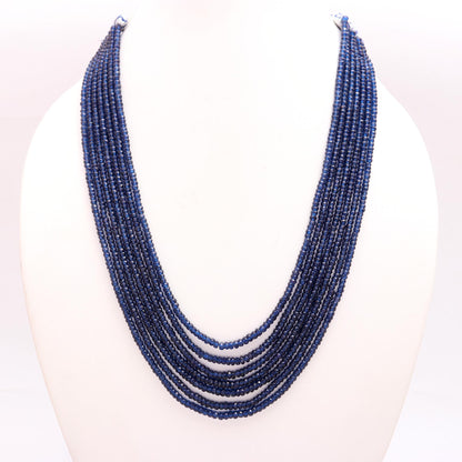 7 Strands Blue Corundum Rondelle Beads Necklace 4 MM Blue Corundum Faceted Gemstone Beads 16-18 Inch Jewelry Necklace with adjustable clasp