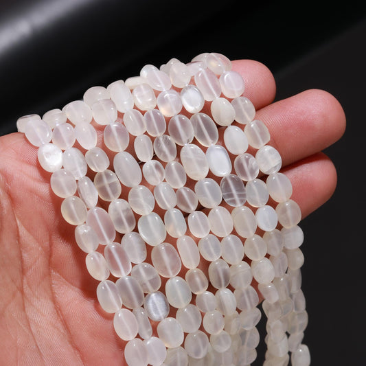 White Moonstone Oval Shape Smooth Bead Natural Moonstone 6x8 - 7-9 MM Oval Bead for Handmade Jewelry Necklace Pendant Earrings Making Craft