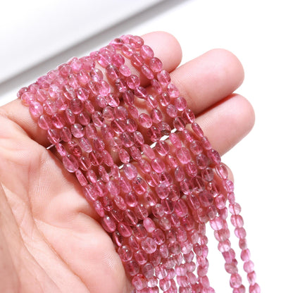 RARE Pink Tourmaline Smooth Oval Beads 4x5 - 5x8 MM Natural Rose Pink Tourmaline Oval Beads 18" Strand for Handmade Designer Jewelry Making