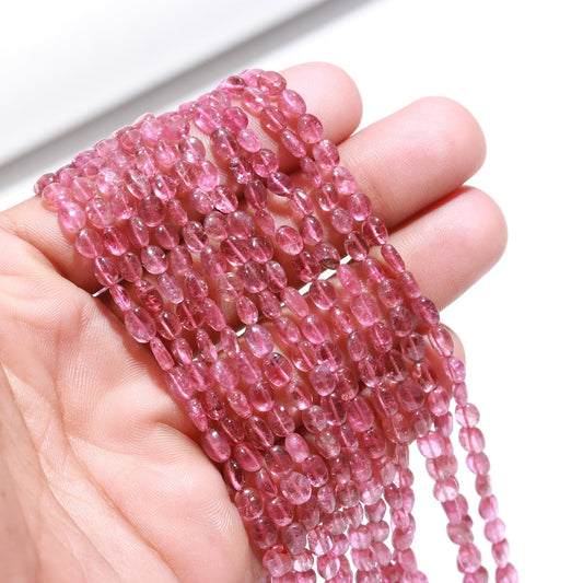 RARE Pink Tourmaline Smooth Oval Beads 4x5 - 5x8 MM Natural Rose Pink Tourmaline Oval Beads 18" Strand for Handmade Designer Jewelry Making