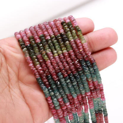 Multi Tourmaline Faceted Rondelle Beads 4-4.50 MM AAA Tourmaline Gemstone Beads Multi Tourmaline Rondelle Beads for Jewelry Making Craft