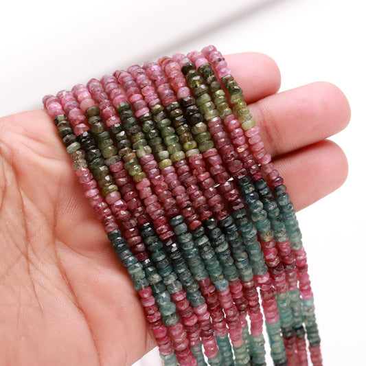 Multi Tourmaline Faceted Rondelle Beads 4-4.50 MM AAA Tourmaline Gemstone Beads Multi Tourmaline Rondelle Beads for Jewelry Making Craft
