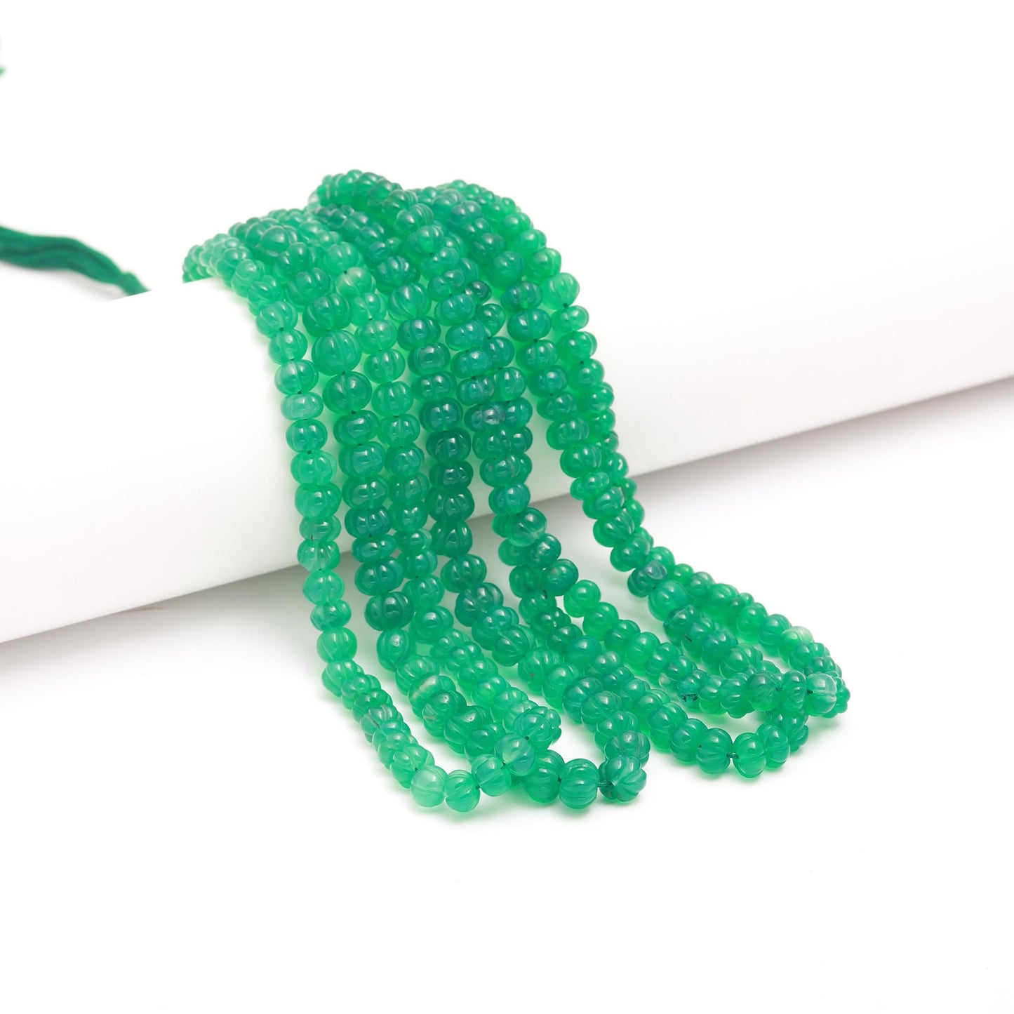 Hand Carved Green Onyx Pumpkin Beads Natural Green Onyx Pumpkin Beads AAA Quality 16" Green Onyx Pumpkin Beads for Jewelry Making Craft