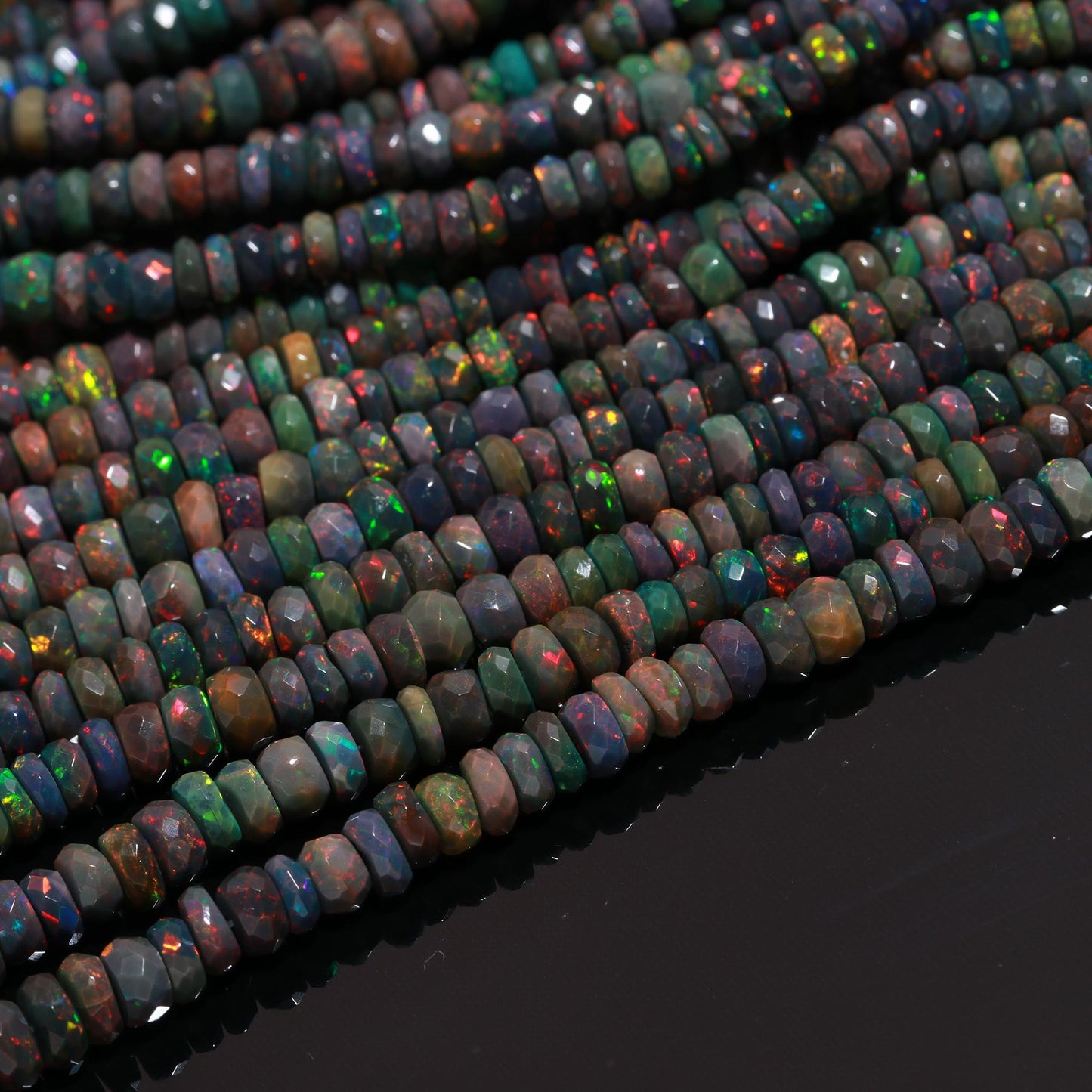 Black Ethiopian Opal Faceted Rondelle Bead 4-7 MM Natural Flashy Ethiopian Opal 18" Strand Multi Fire Opal for Handmade Designer Jewelry