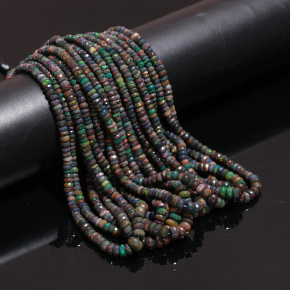Black Ethiopian Opal Faceted Rondelle Bead 4-7 MM Natural Flashy Ethiopian Opal 18" Strand Multi Fire Opal for Handmade Designer Jewelry