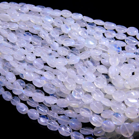Rainbow Oval Shape Smooth Bead Natural Rainbow Moonstone 6x8 - 8x11 MM Oval Bead for Handmade Jewelry Necklace Pendant Earrings Making Craft