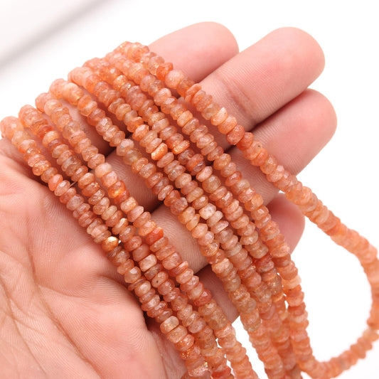Sunstone Faceted Rondelle Beads 4-6 MM Natural Sunstone Rondelles 17" Strand Sparkling Sunstone Beads for Jewelry Making Necklace & Bracelet